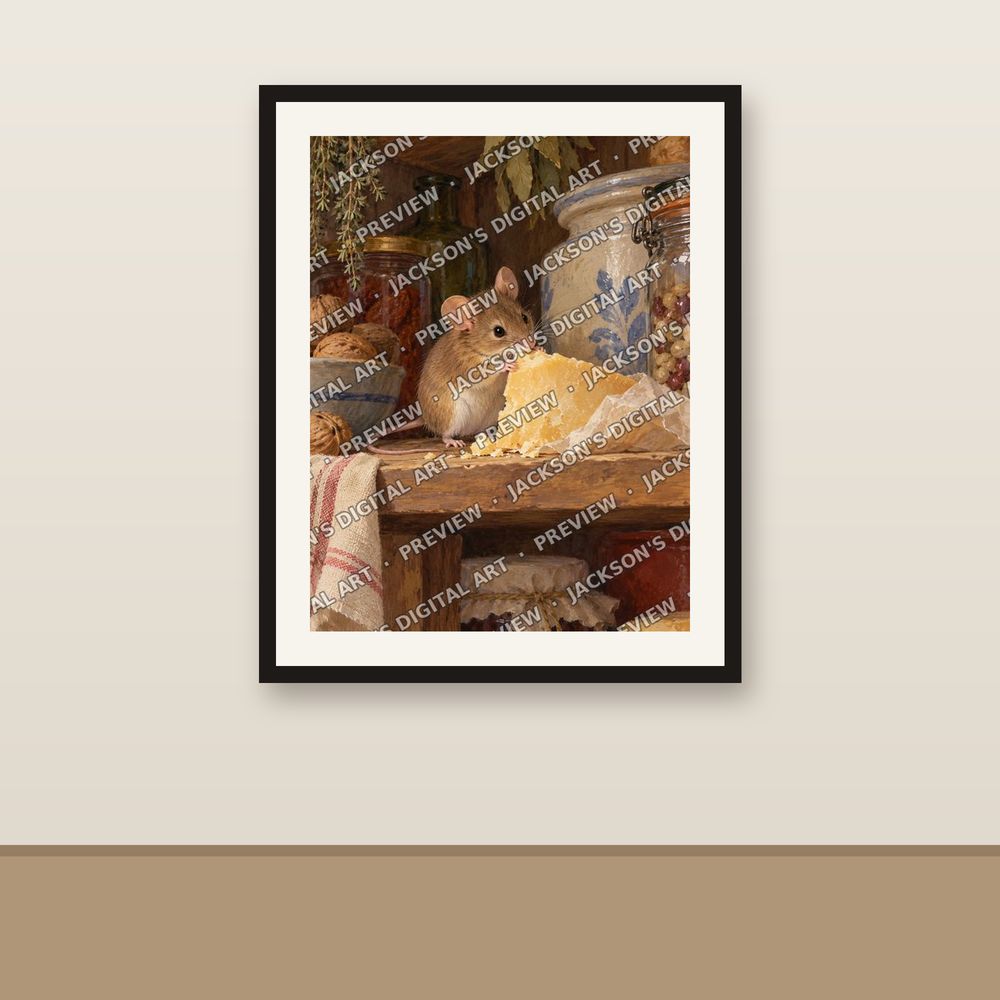 Mouse in the Pantry shown framed on a wall