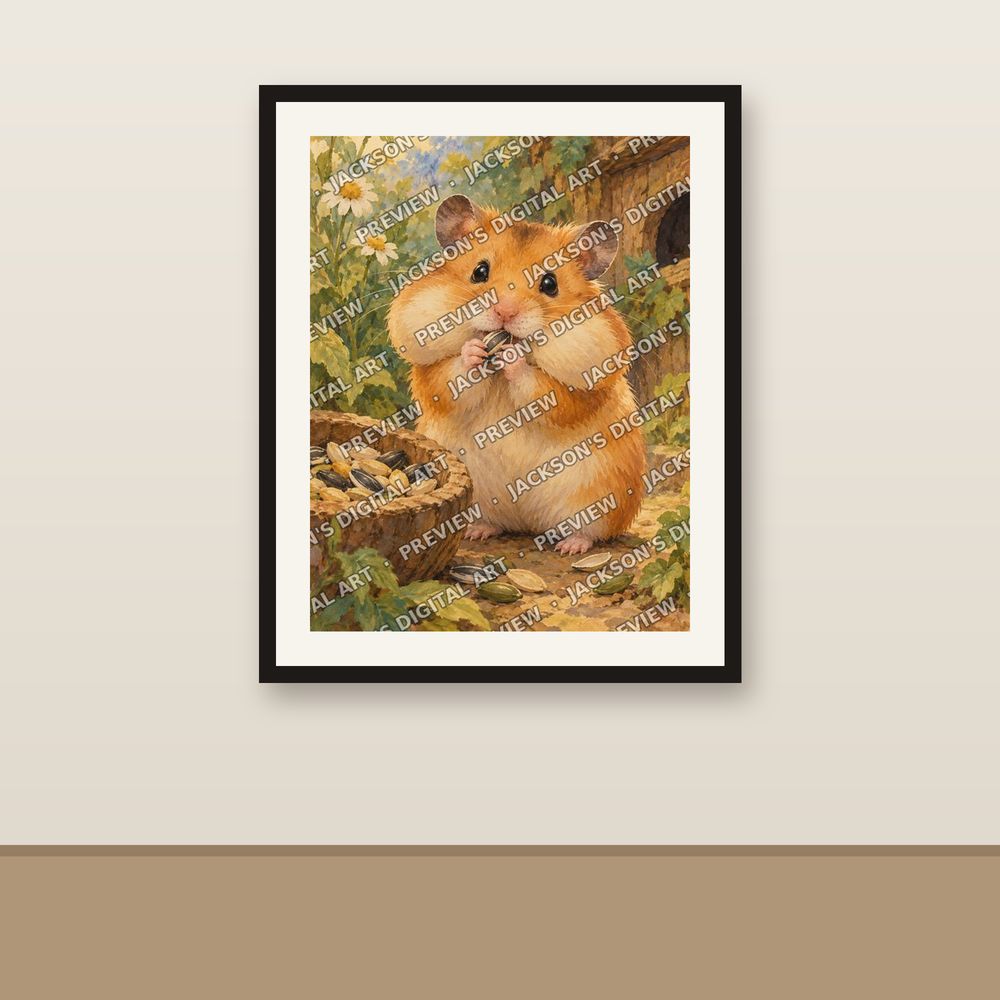 Hamster Cheeks shown framed on a wall