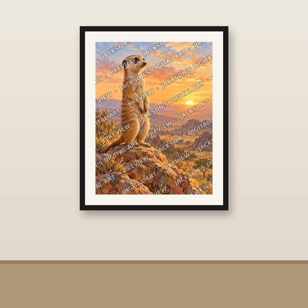Meerkat Lookout shown framed on a wall