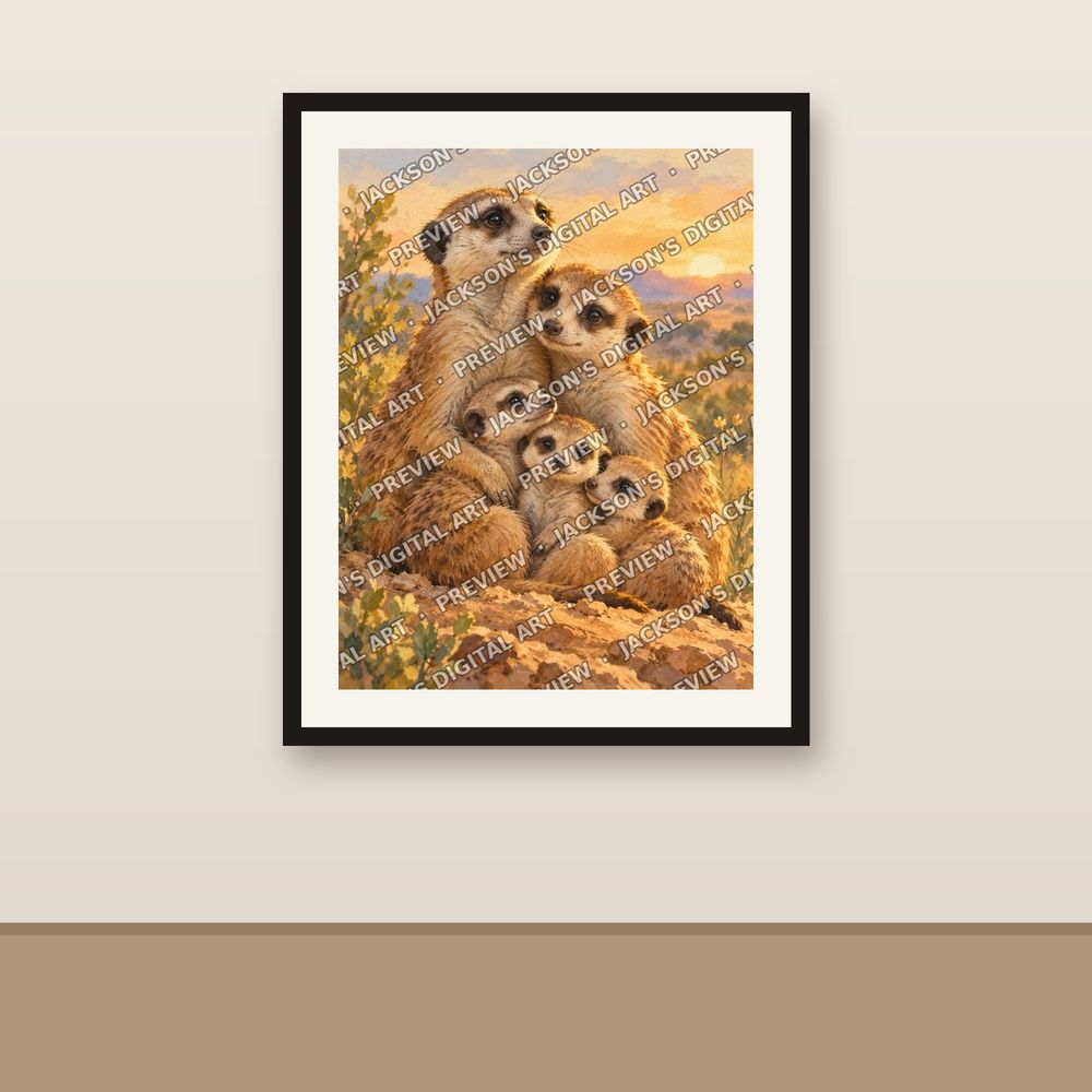 Meerkat Family shown framed on a wall