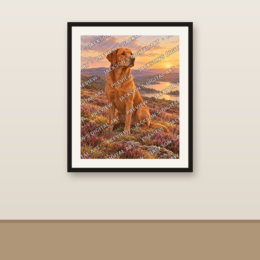 Fox Red Labrador shown framed on a wall