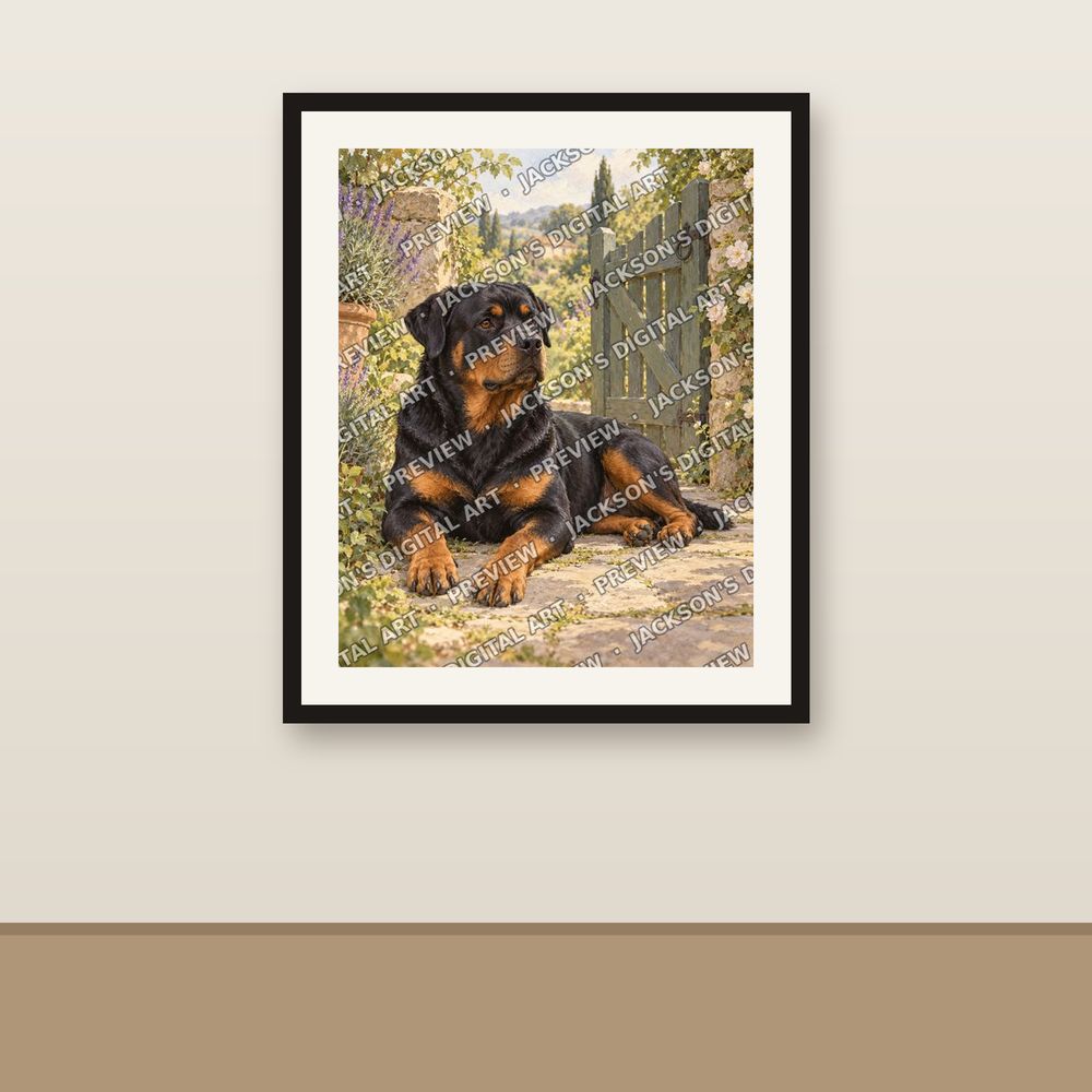 Rottweiler Guardian shown framed on a wall