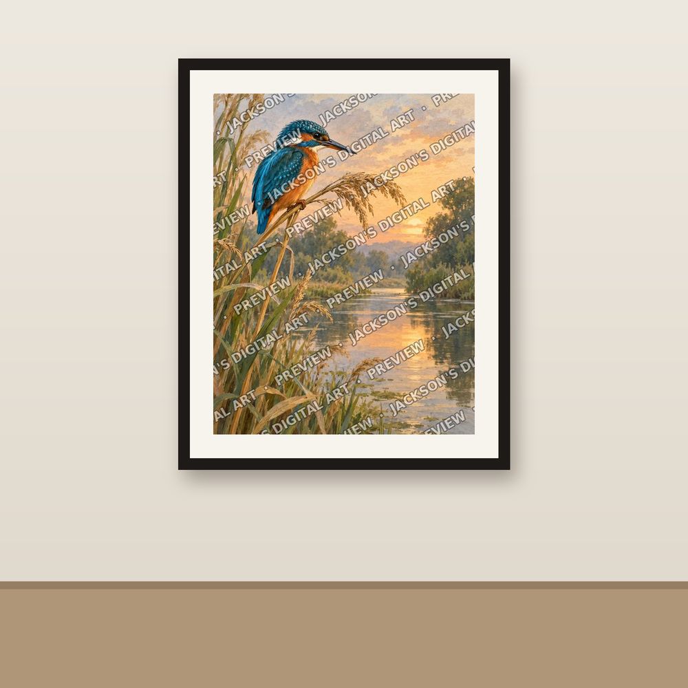 Kingfisher shown framed on a wall
