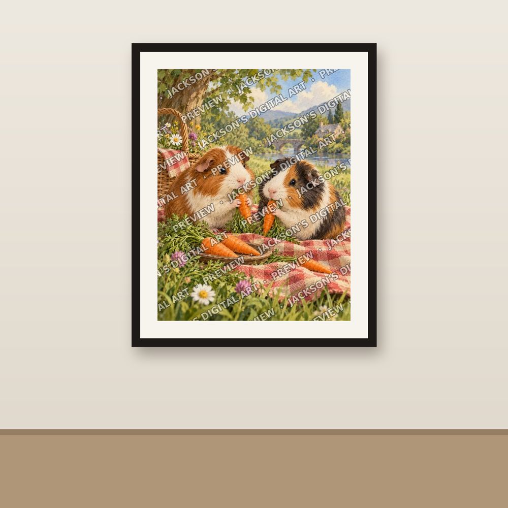 Guinea Pig Picnic shown framed on a wall