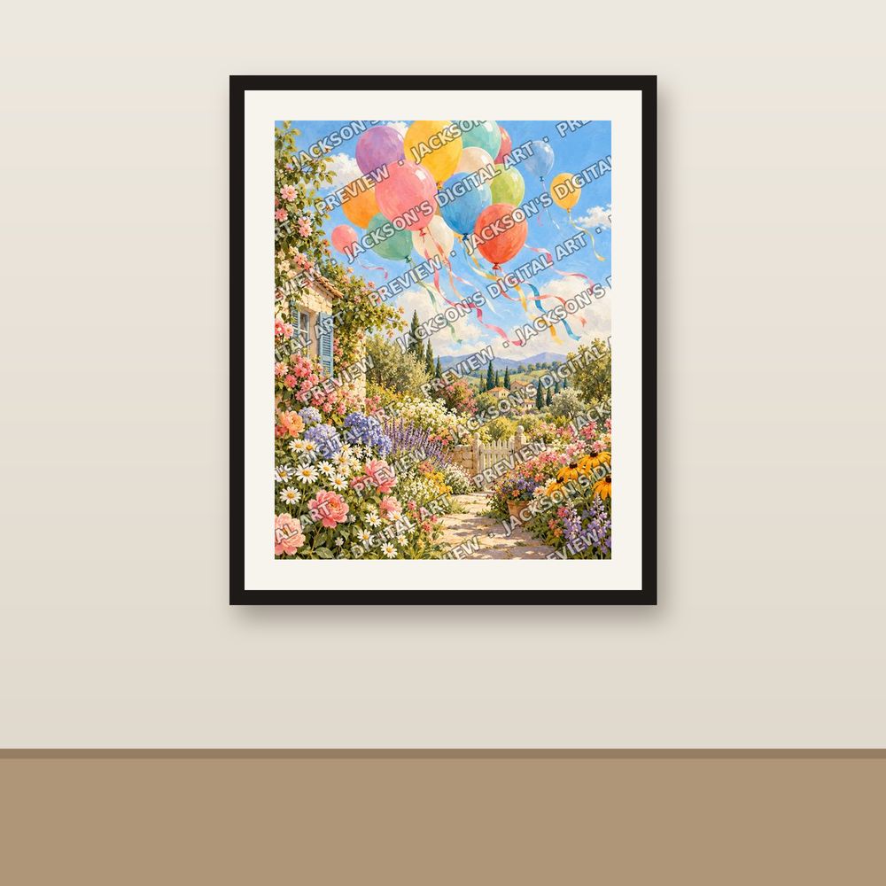 Party Balloons shown framed on a wall