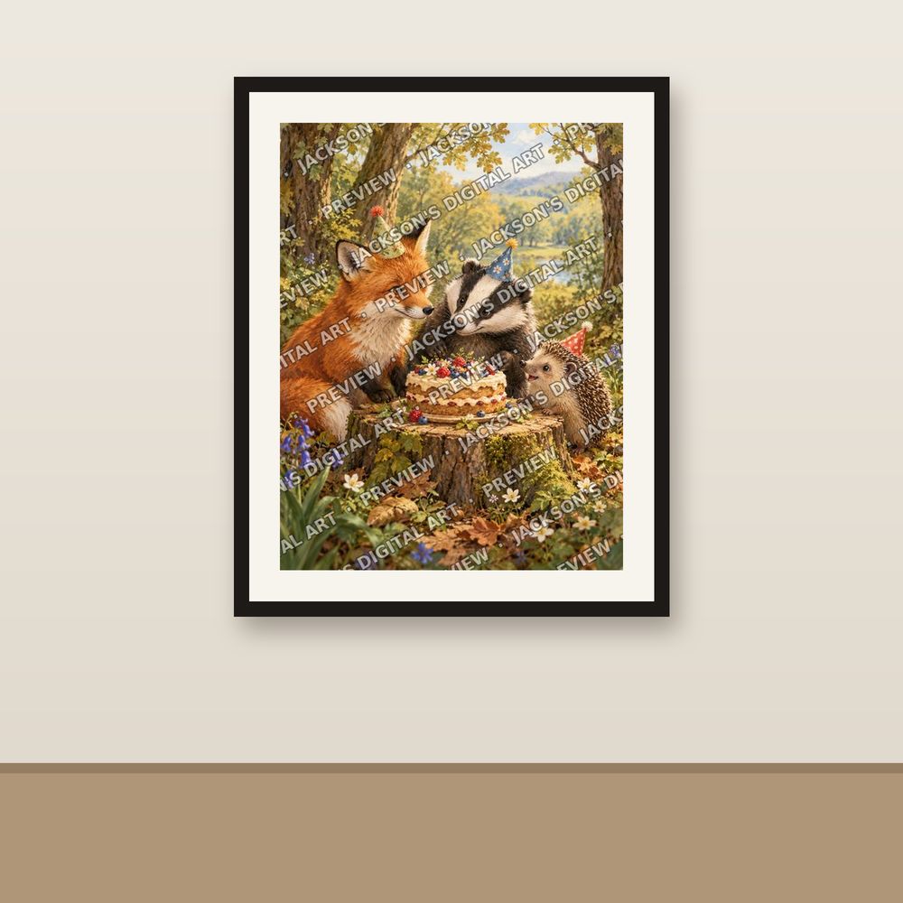 Party Animals shown framed on a wall