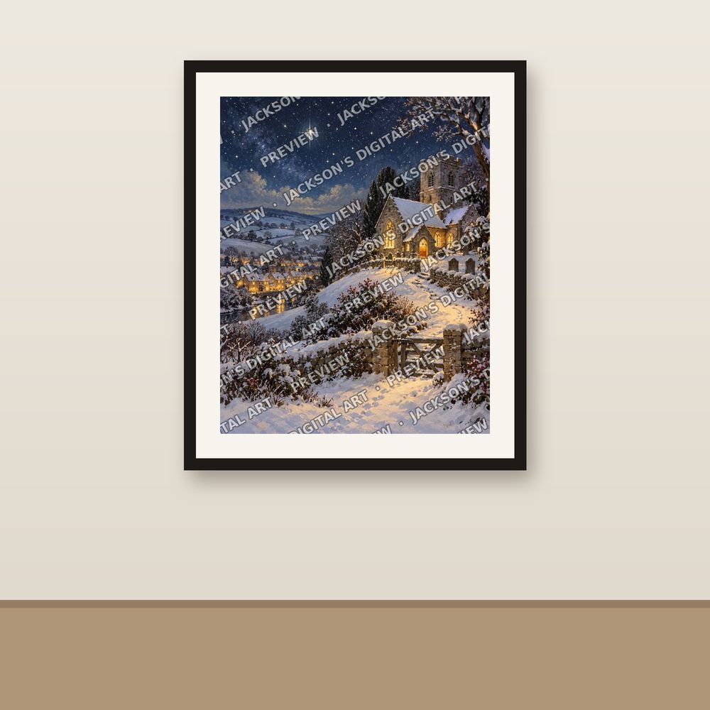 Church at Midnight shown framed on a wall
