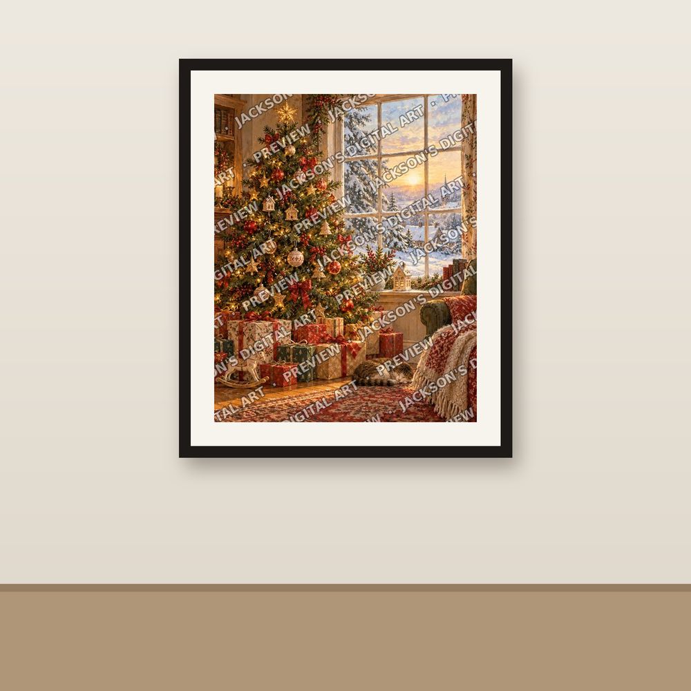 Christmas Morning shown framed on a wall
