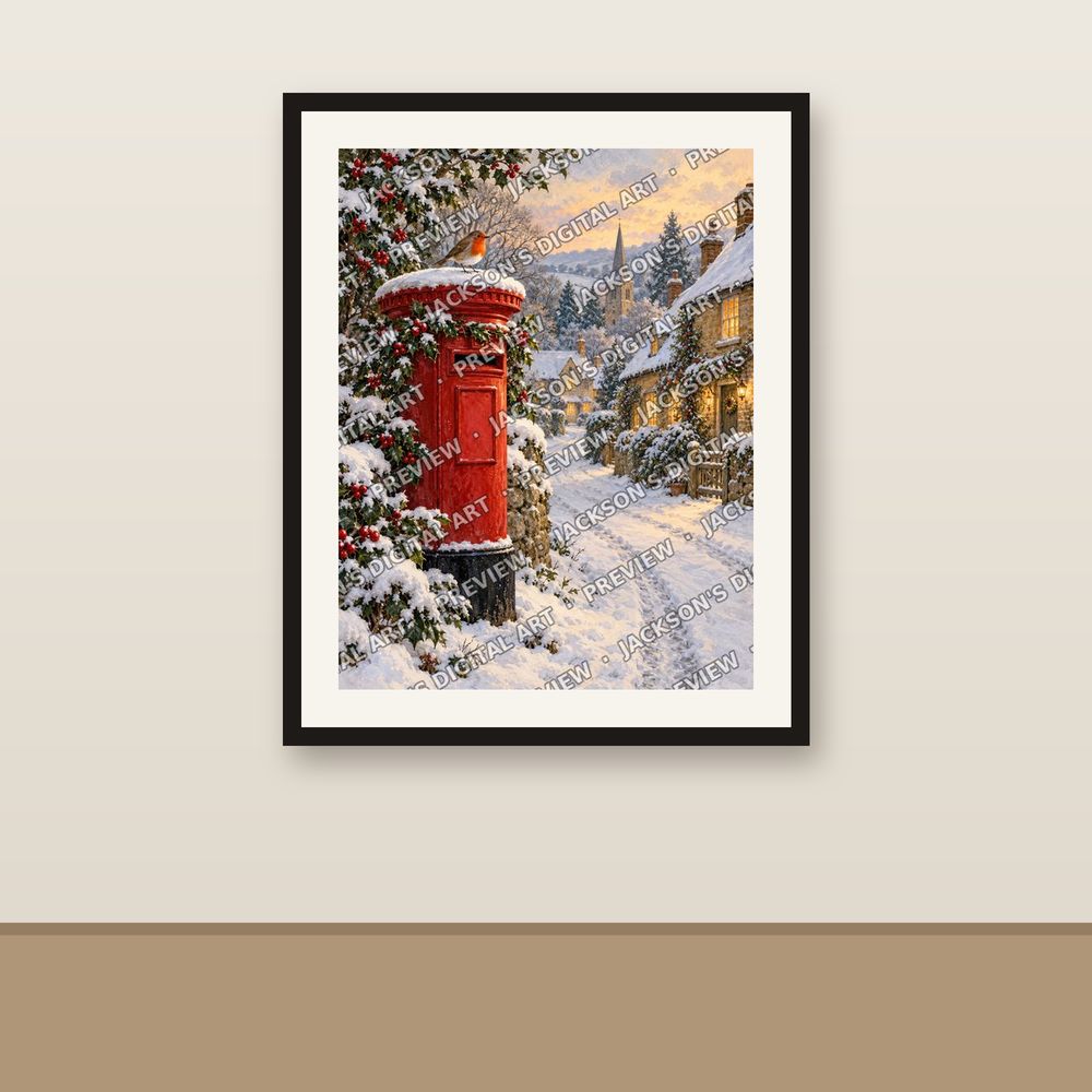 Winter Postbox shown framed on a wall