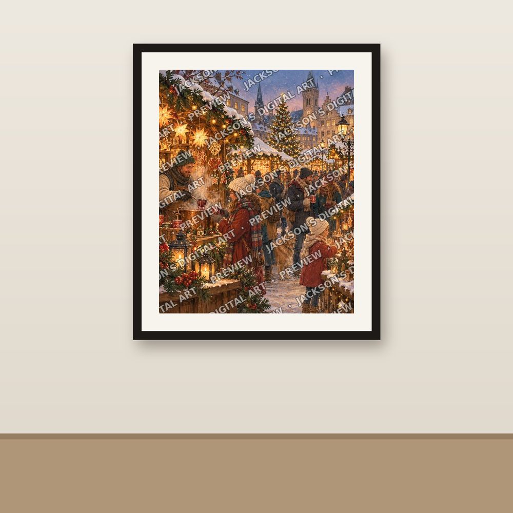 Christmas Market shown framed on a wall