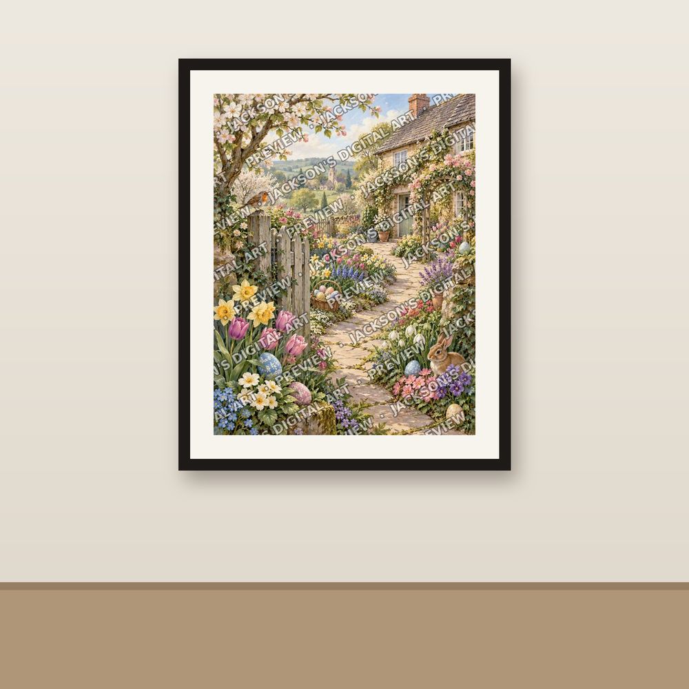 Egg Hunt shown framed on a wall