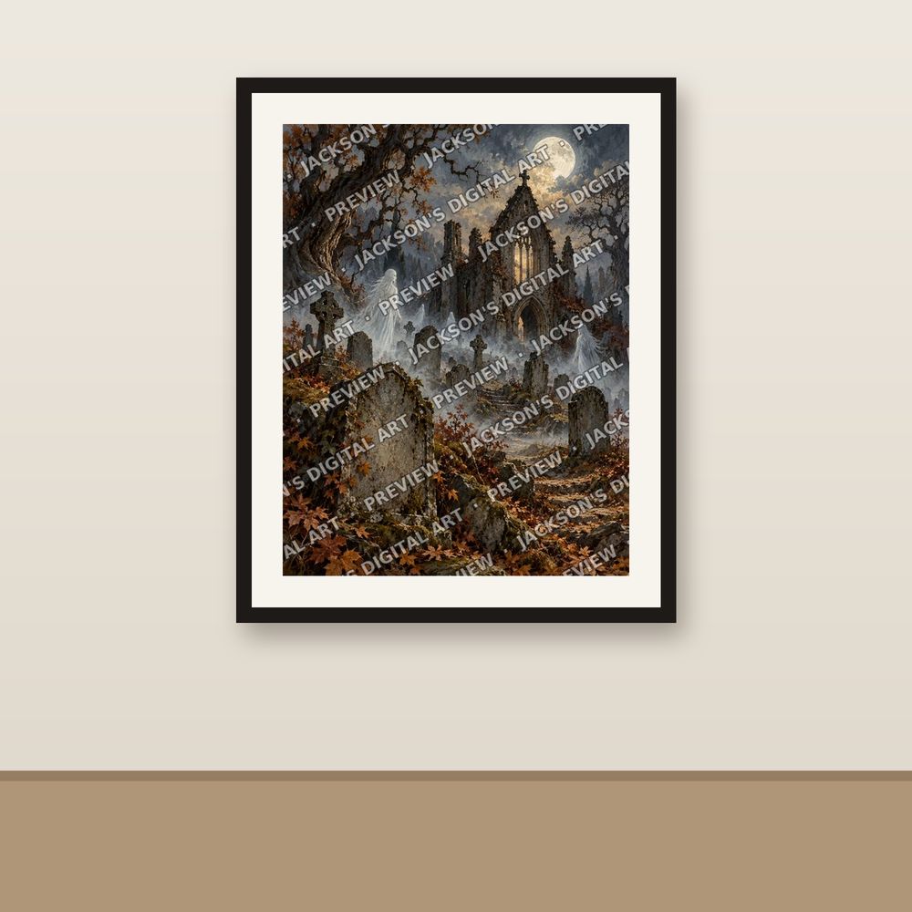 Haunted Graveyard shown framed on a wall