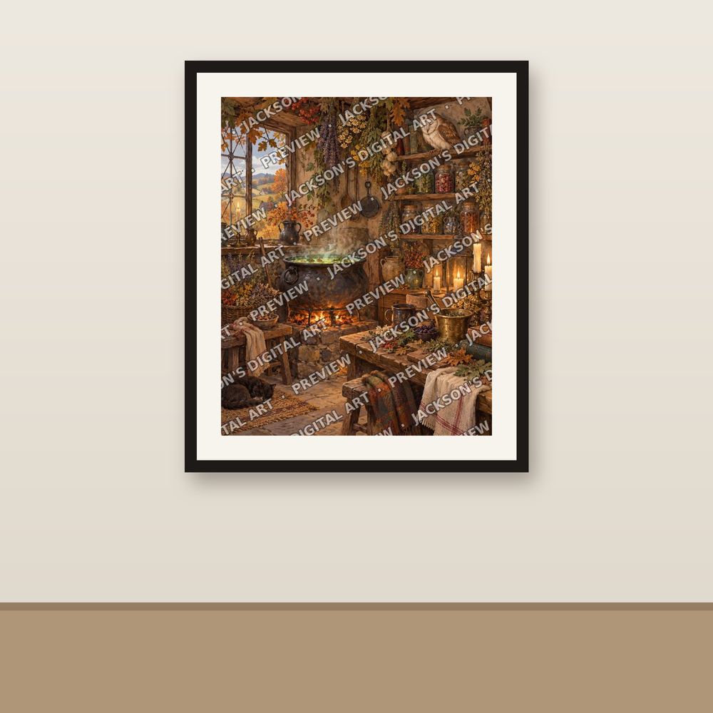 Witch's Kitchen shown framed on a wall