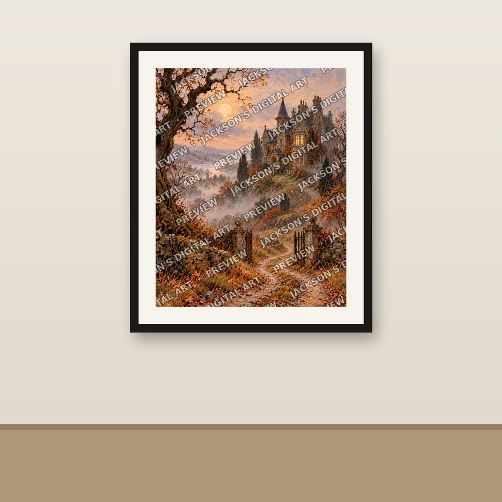 Haunted Manor shown framed on a wall