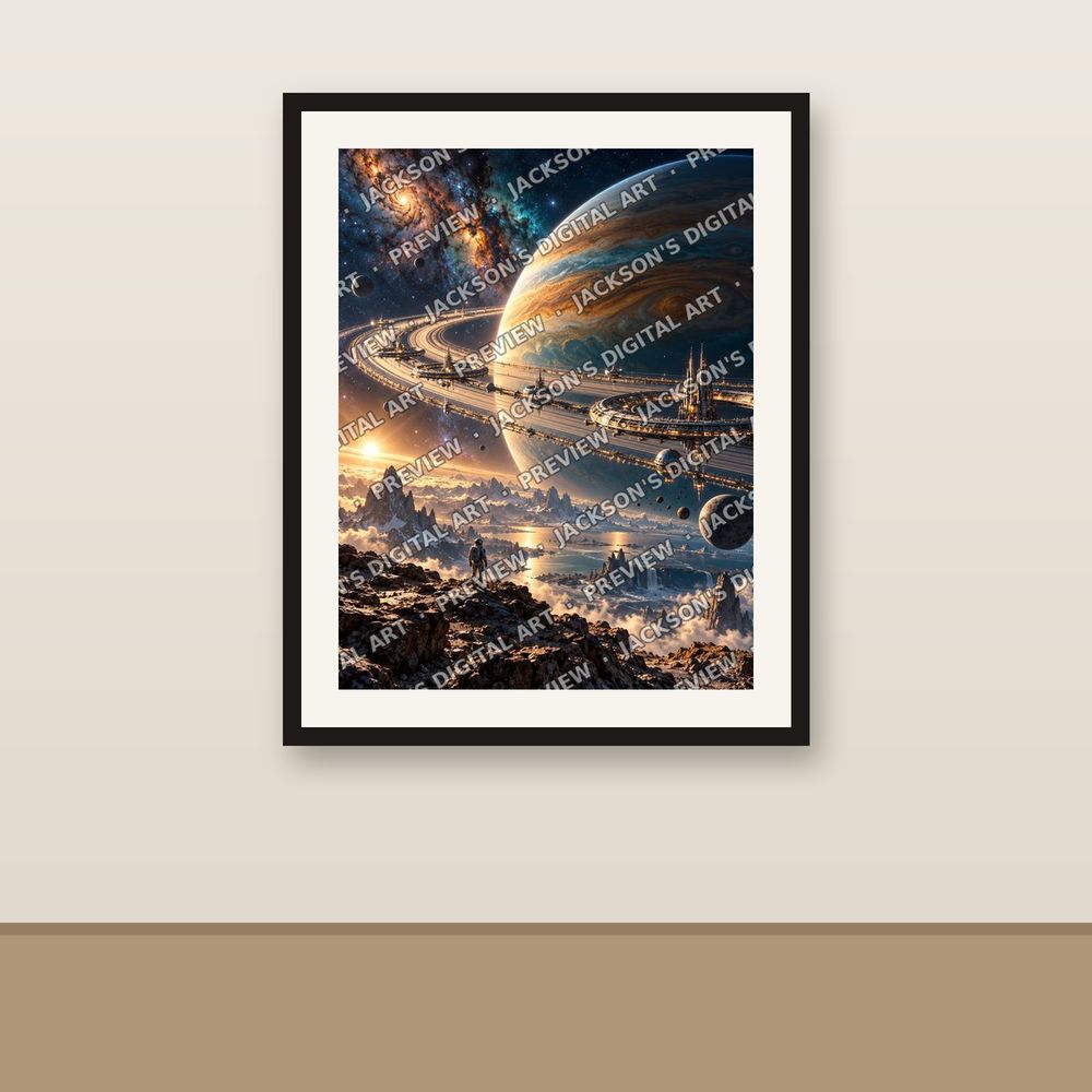 Beyond Jupiter shown framed on a wall