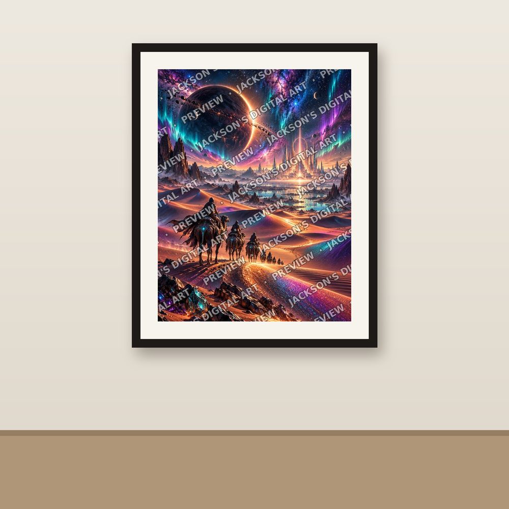 Cosmic Desert shown framed on a wall