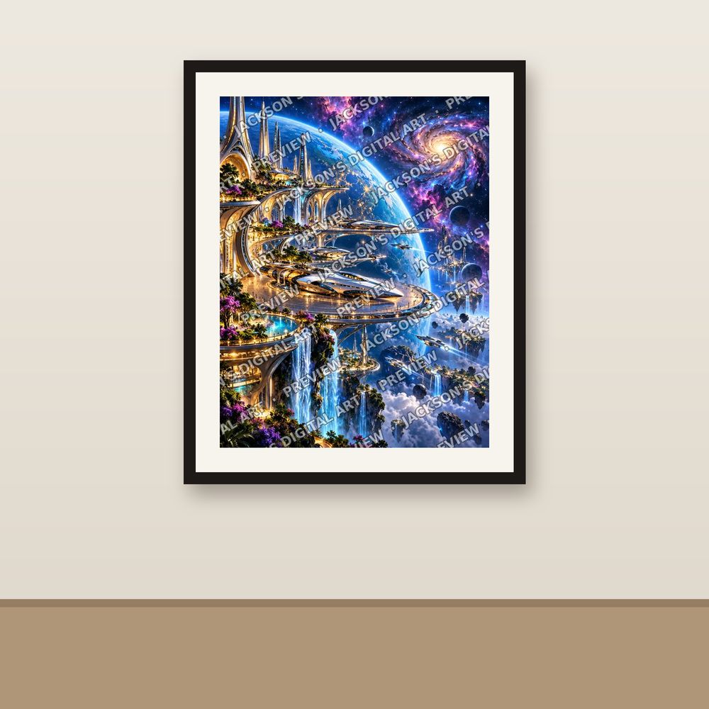 Galactic Harbour shown framed on a wall