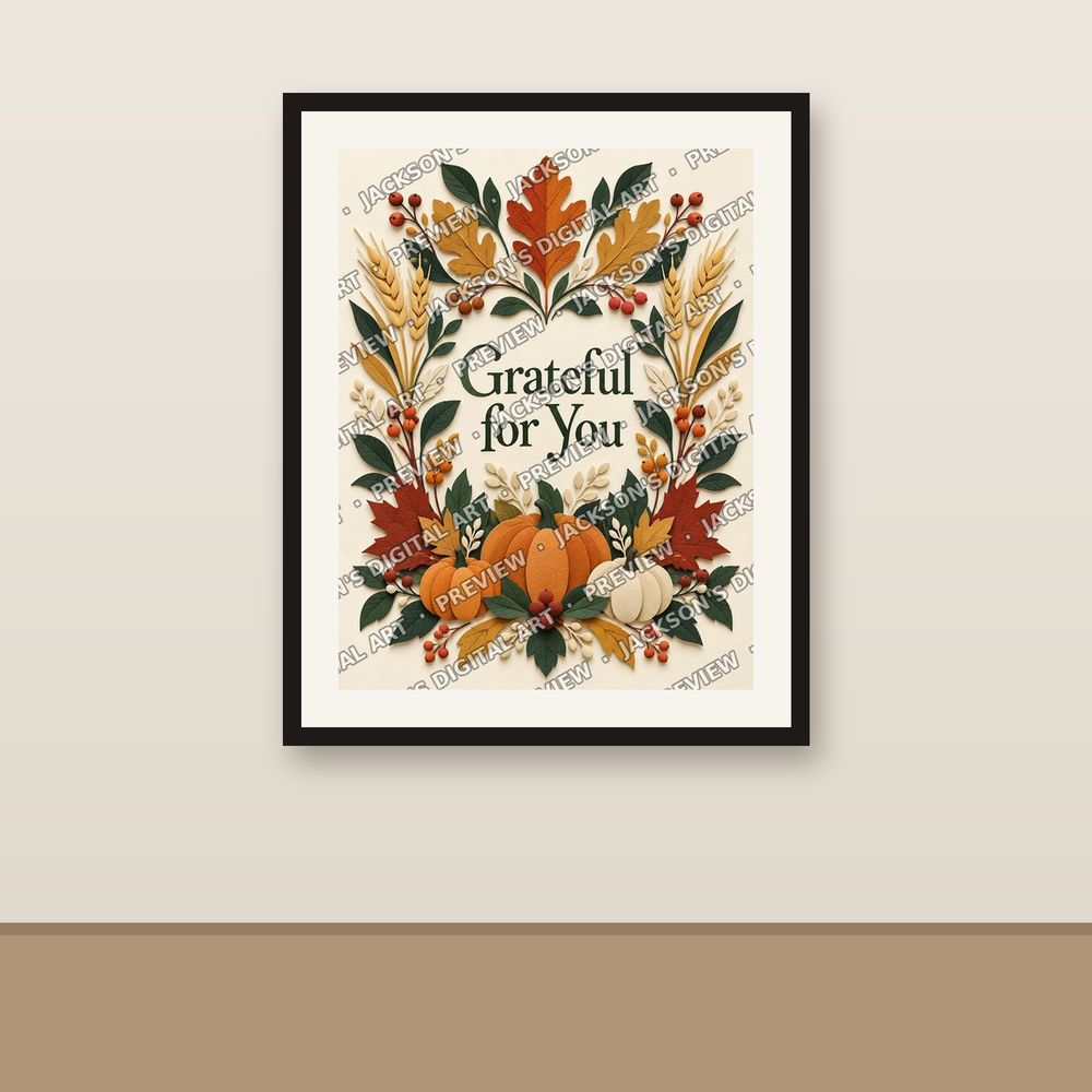 Grateful for You shown framed on a wall