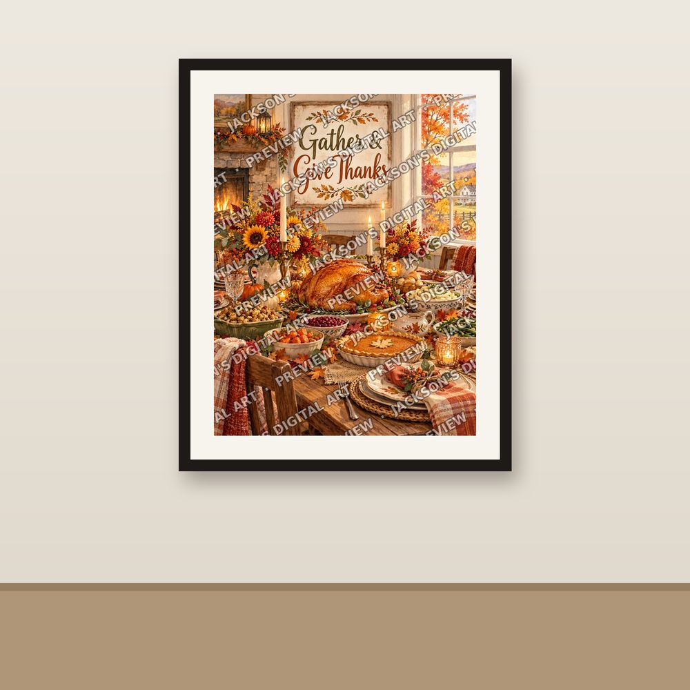 Gather and Give Thanks shown framed on a wall