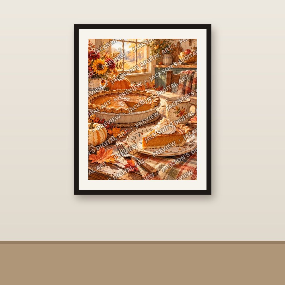 Pumpkin Pie shown framed on a wall