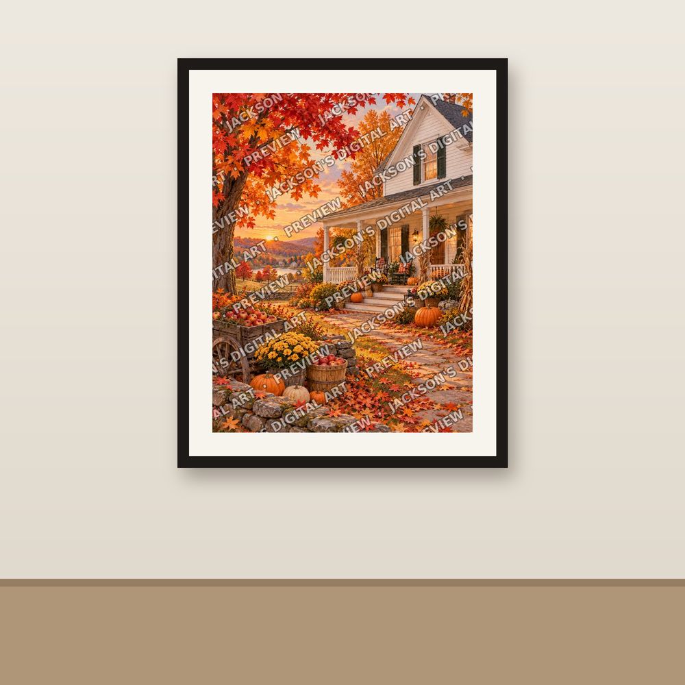 Harvest Farmhouse shown framed on a wall