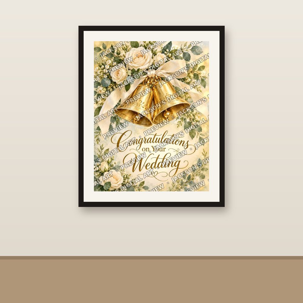Wedding Bells shown framed on a wall